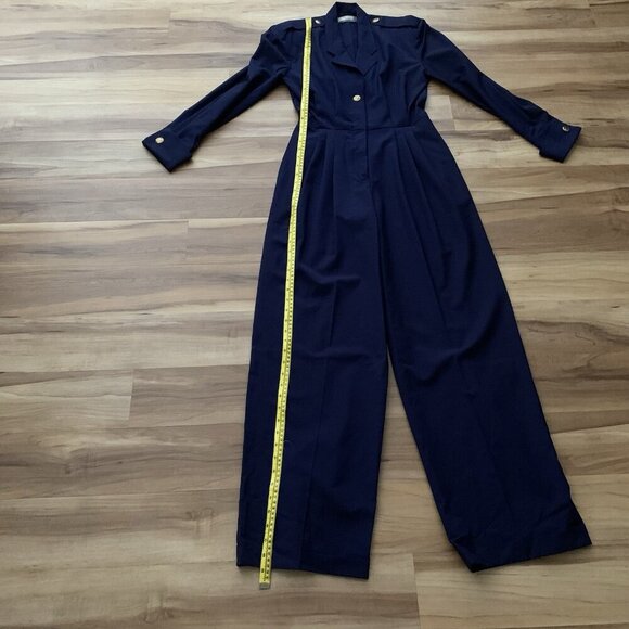 Alexander Julian Women’s Medium Jumpsuit Navy Blue Military Style 80’s Vintage - Picture 6 of 13